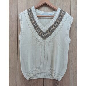 Vintage Robert Scott Knit Sweater Women's Medium Fair Isle Cable Knit Cream